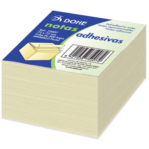 LOT de 6 Dohe Cubes Notes Repositionnables Jaune - 75 mm - Cube de 400 Feuilles - Papier 75gr - Idéal pour Bureau et Ecole