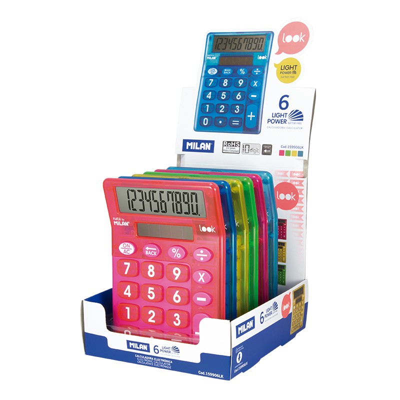 LOT de 6 Calculatrices Look 10 Chiffres - Calculatrice de Bureau - Grandes Touches - Clé de Rectification de Saisie de Données - Couleurs Assorties