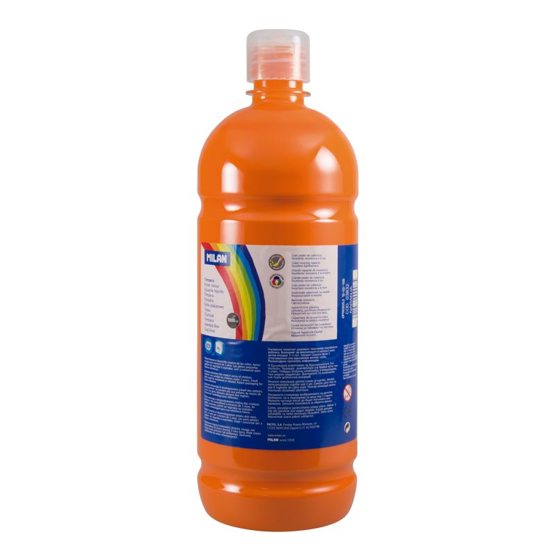 LOT de 6 Flacon Milan Tempera 1000ml - Bouchon Distributeur - Séchage Rapide - Miscible - Couleur Orange