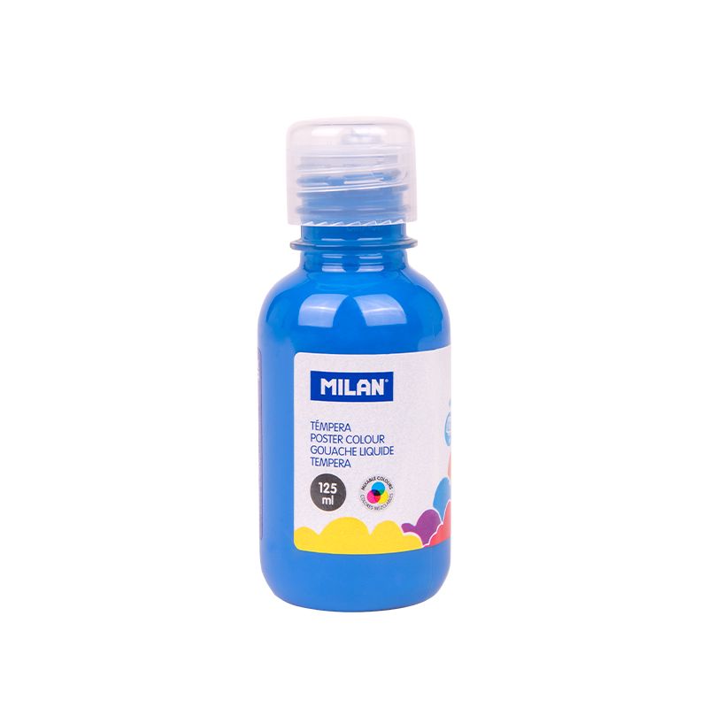 LOT de 6 Flacon Milan Tempera 125 ml - Bouchon distributeur - Séchage rapide - Miscible - Couleur Bleu