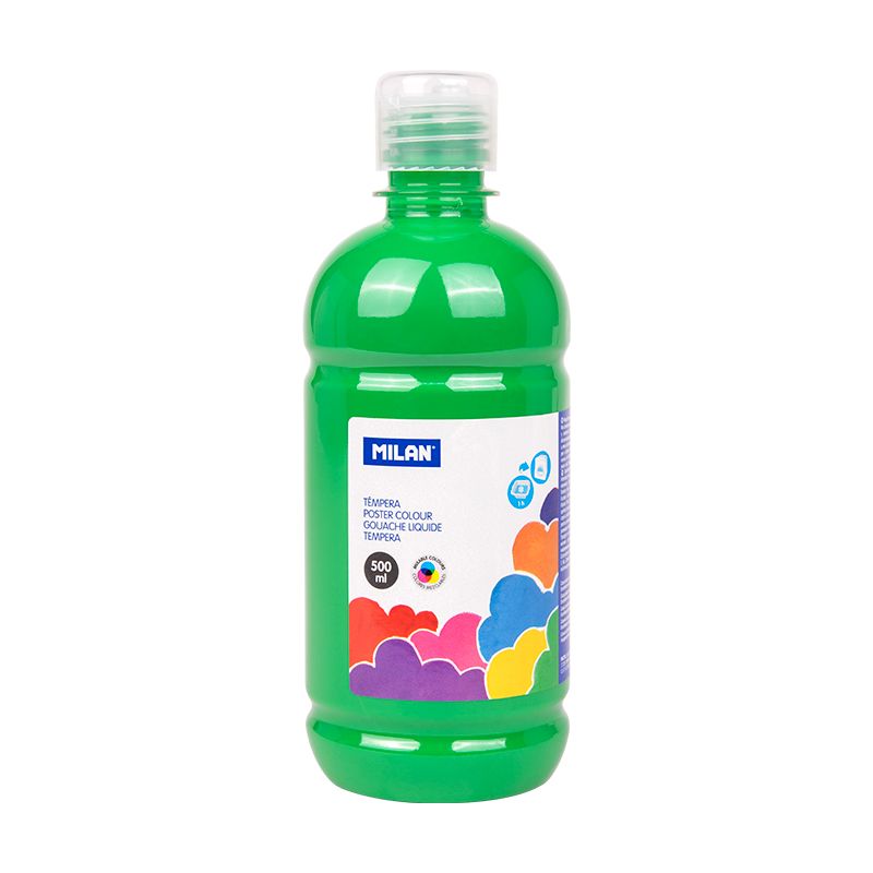 LOT de 6 Flacon Milan Tempera 500 ml - Bouchon distributeur - Séchage rapide - Miscible - Couleur Vert clair