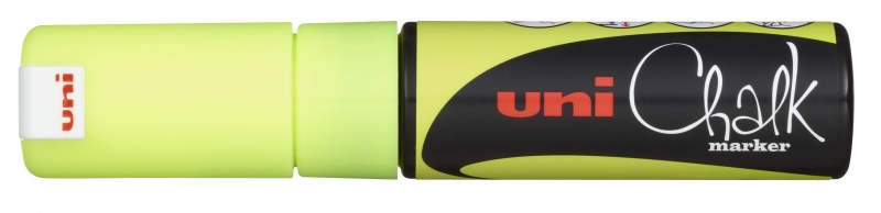 LOT de 6 Marqueur à craie liquide Uni-ball PWE-8K - Pointe biseautée 8 mm - Effaçable à l'eau - Résistant à la pluie et à l'extérieur - Couleur jaune