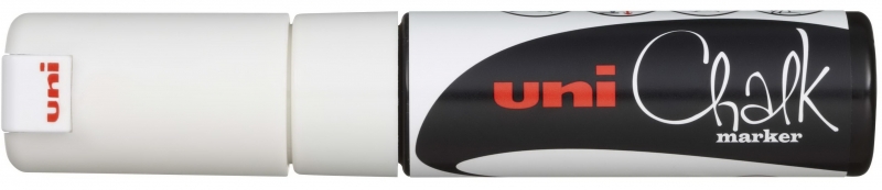 LOT de 6 Marqueur à craie liquide Uni-ball PWE-8K - Pointe biseautée 8 mm - Effaçable à l'eau - Résistant à la pluie - Couleur blanche