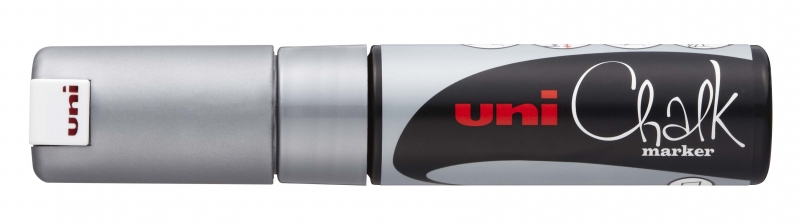 LOT de 6 Marqueur à craie liquide Uni-ball PWE-8K - Pointe biseautée 8 mm - Effaçable à l'eau - Résistant à la pluie - Couleur argent