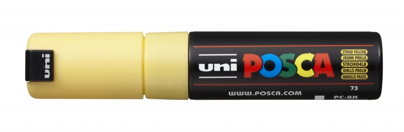 LOT de 6 Posca PC-8K Marqueur peinture - Pointe biseautée en acrylique 8 mm - Encre à base d'eau - Non permanent - Résistant à la lumière - Inodore - Couleur jaune paille