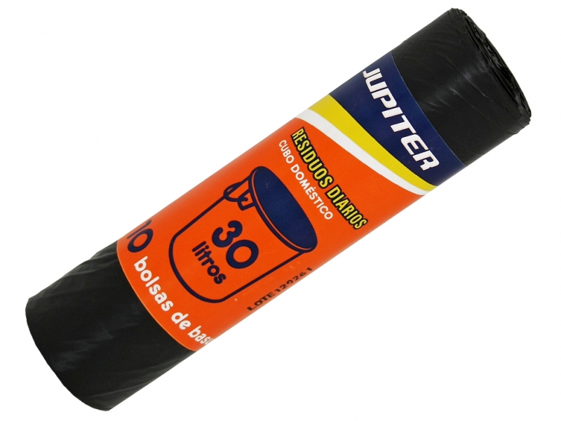 LOT de 60 Sac Poubelle Jupiter 10 Unités 30L - Première Qualité - Idéal pour le Recyclage - Présentoirs de 60 Rouleaux - Couleur Noir