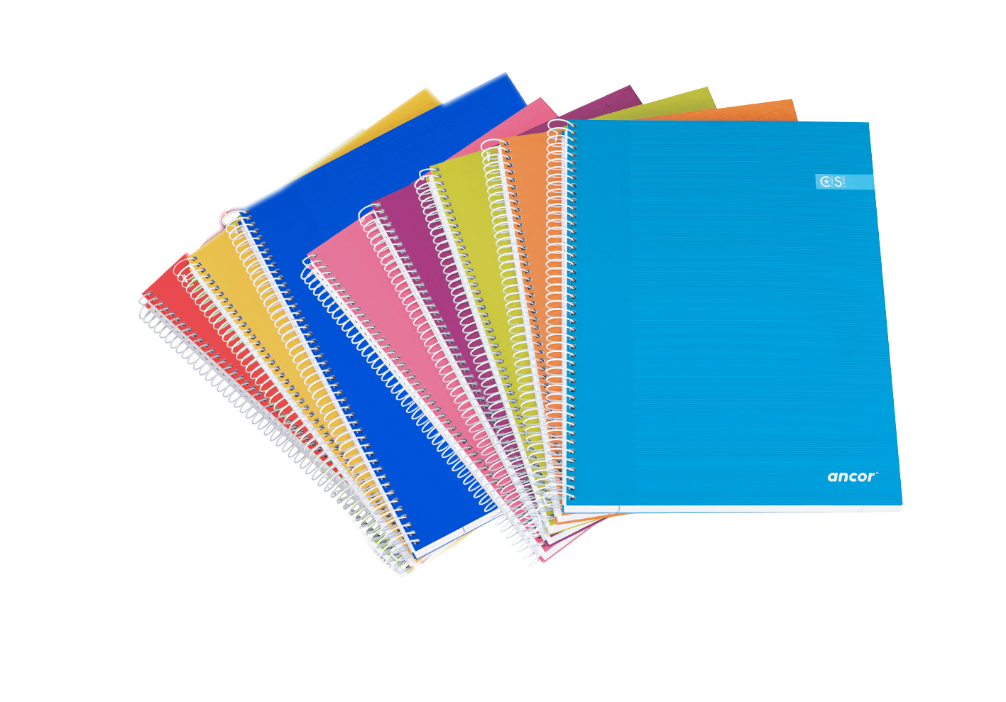 LOT de 8 Ancor Classic Stripes Folio Size Spiral Notebook Bande horizontale - 80 feuilles 60gr - Couverture rigide en carton laminé - Couleurs assorties