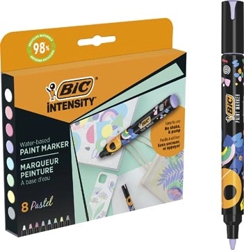 Lot de 8 marqueurs peinture Bic Intensity - Pointe moyenne - Encre à base d'eau - 98 % de matériaux recyclés - Couleurs pastel assorties