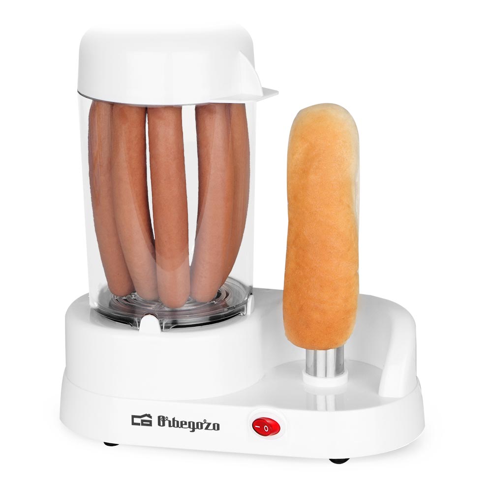 Machine à Hot Dog Orbegozo PR 3500 - jusqu'à 6 saucisses - Poinçon en acier inoxydable - Seau antiadhésif - Récipient amovible - Facile à utiliser