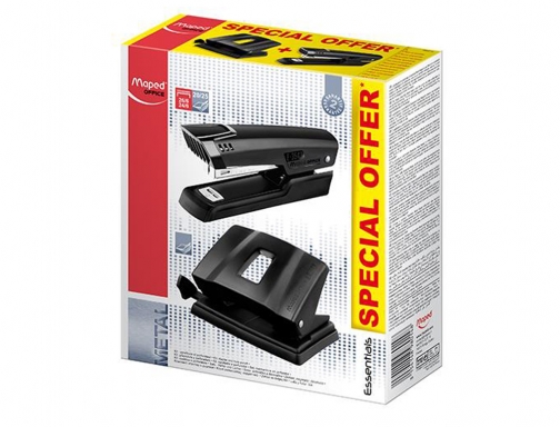 Maped Essentials Metal Pack d'agrafeuse en métal E3543 + perceuse à métal E4024 - Agrafe jusqu'à 25 feuilles à la fois - Prend en charge les agrafes 24/6 et 26/6 - Perfore jusqu'à 25 feuilles - Couleur noire