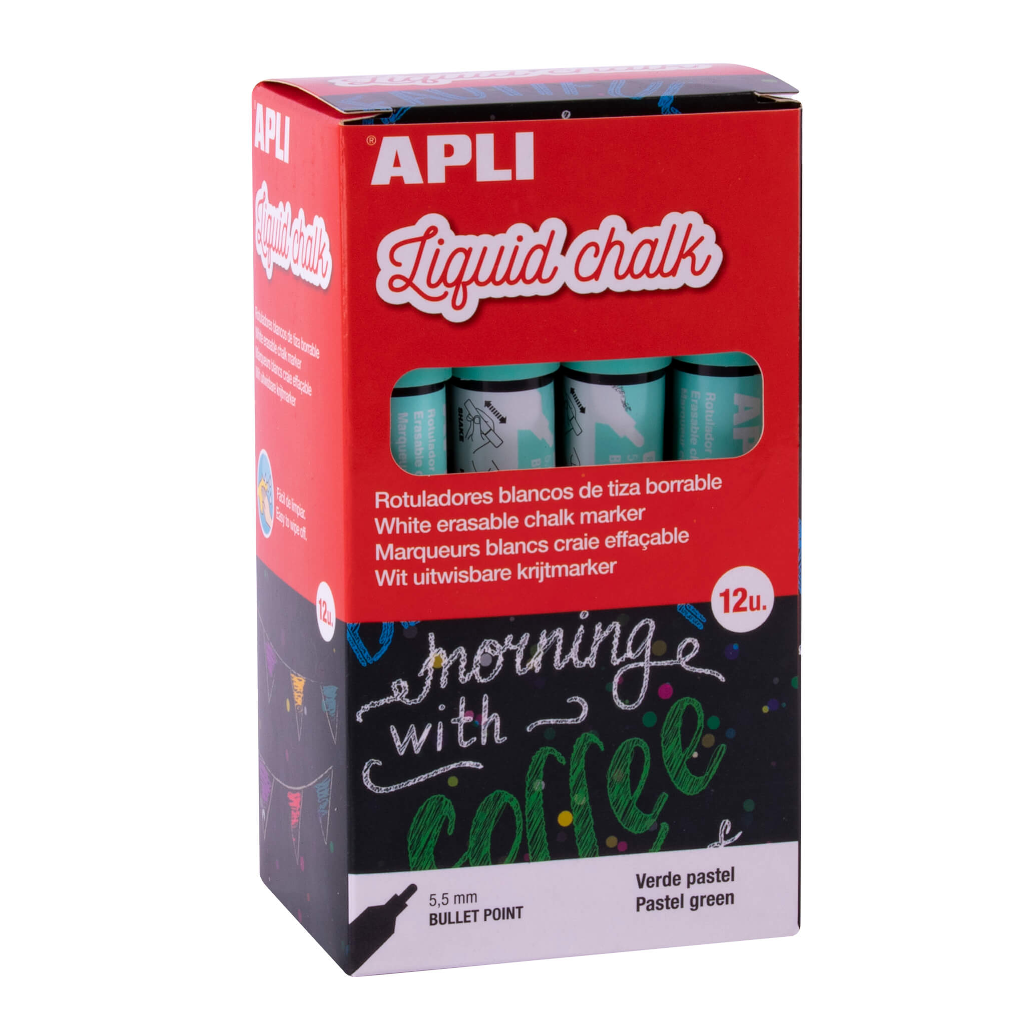 ✓ Marqueur craie liquide vert pastel Apli - Pointe ronde - Idéal pour les tableaux  noirs, le plastique, les fen en stock - 123CONSOMMABLES