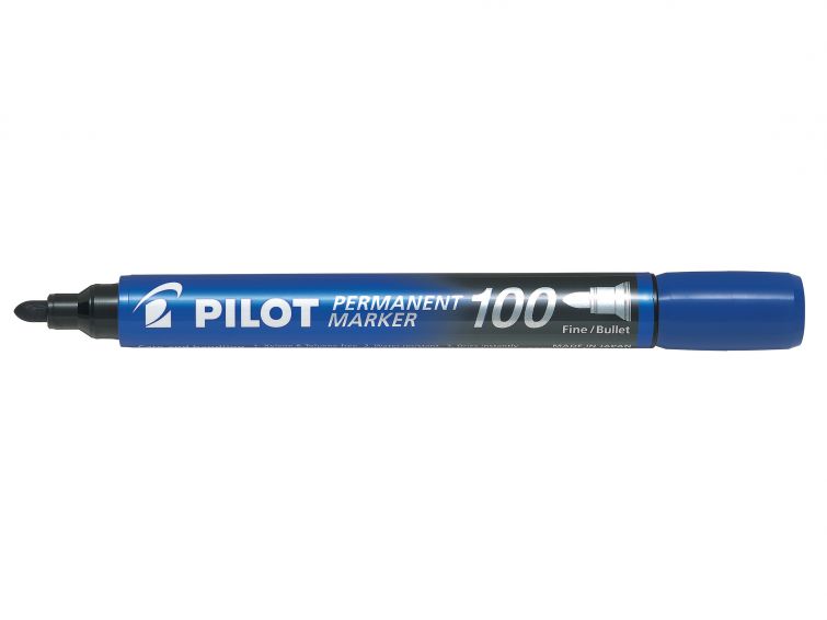 Marqueur Permanent Pilot 100 - Pointe Conique Fine 4.5mm - Trait 1mm - Couleur Bleu