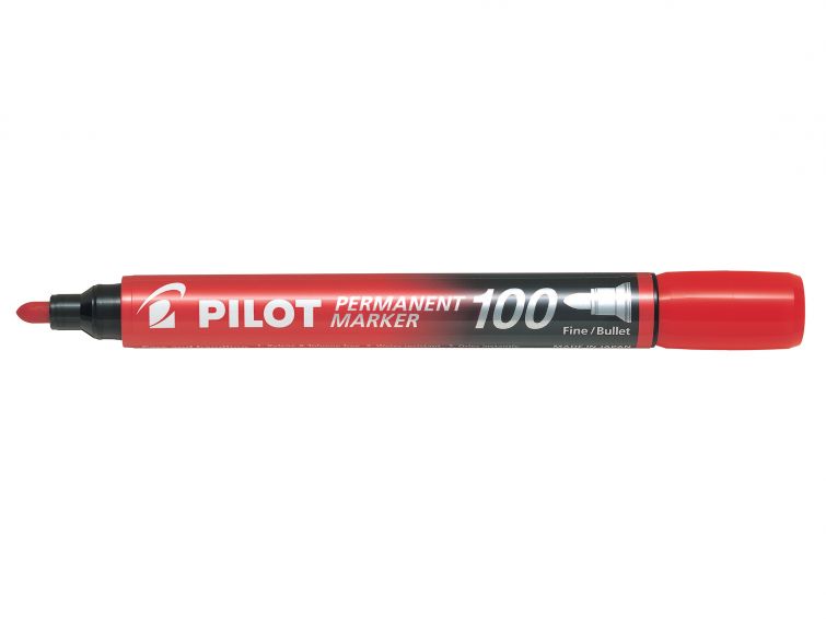 Marqueur Permanent Pilot 100 - Pointe Conique Fine 4.5mm - Trait 1mm - Couleur Rouge