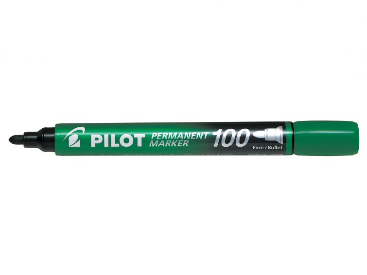 Marqueur Permanent Pilot 100 - Pointe Conique Fine 4.5mm - Trait 1mm - Couleur Vert
