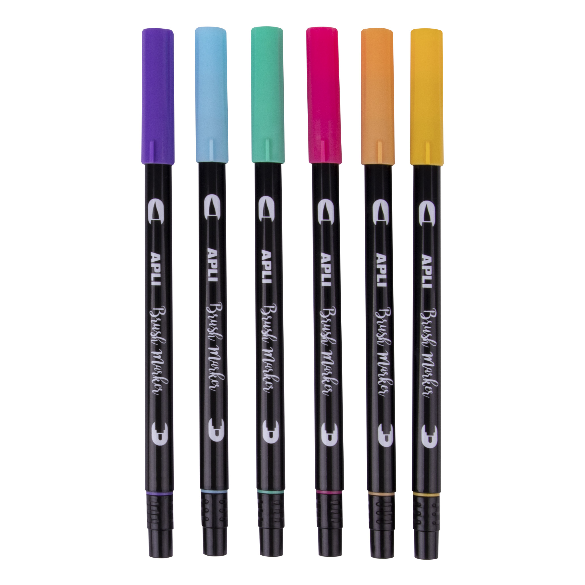 Marqueurs Apli Double Ended Aquarelle - 1-4mm et 1mm - Tons Pastel - Encre à Base d'Eau - Miscible - Pack 6 Couleurs