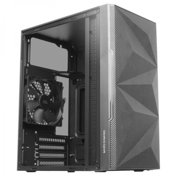 Mars Gaming MC-1500 Mini Tour - Fenêtre en Verre Trempé - Ventilation Silencieuse - Support Refroidissement Liquide - Stockage Flexible - Couleur Noir