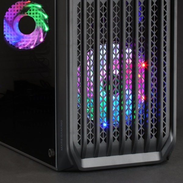 Mars Gaming MC-S2 Boîtier de jeu compact - Ventilateurs FRGB - Débit d'air optimal - Fenêtre latérale complète - Compatible Micro-ATX/Mini-ITX - Couleur Noir