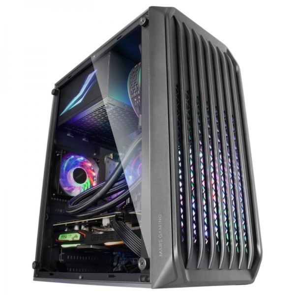 Mars Gaming MC-S2 Boîtier de jeu compact - Ventilateurs FRGB - Débit d'air optimal - Fenêtre latérale complète - Compatible Micro-ATX/Mini-ITX - Couleur Noir