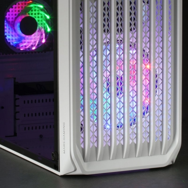 Mars Gaming MC-S2 Boîtier de jeu compact - Ventilateurs FRGB - Support de refroidissement liquide - Compatible Micro-ATX/Mini-ITX - Fenêtre latérale complète - Couleur blanche