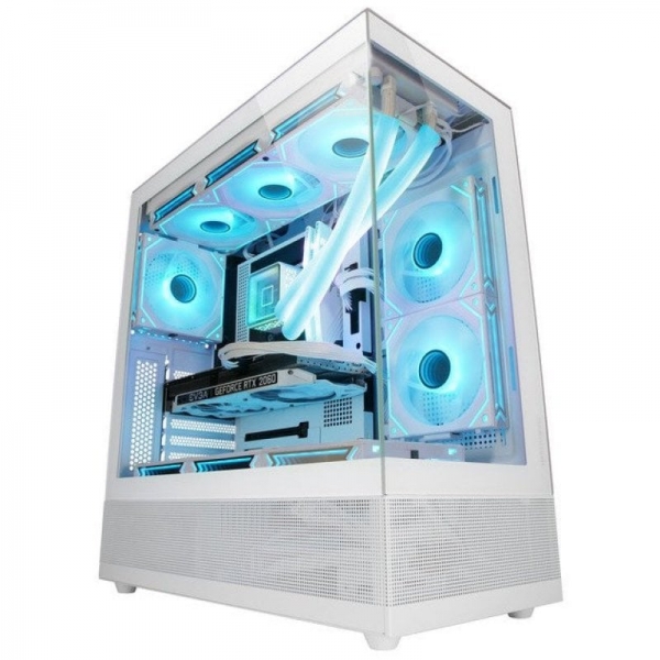 Mars Gaming MC-SET Boîtier Semi-Tour Gaming - Double Verre Trempé - AirTech Mesh - Double Chambre - Support Refroidissement Liquide - Connectivité Avancée - Couleur Blanc