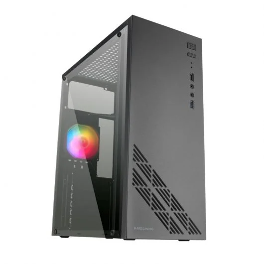 Mars Gaming MC100 ATX, Micro ATX, Mini-ITX Mid-Tower Case - Panneau latéral en acrylique - Taille du disque dur 2,5", 3,5" - USB-A 3.0, USB-A 2.0 et audio - Ventilateur FRGB 90 mm inclus - Prend en charge le refroidissement liquide