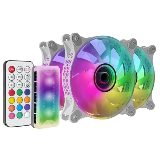 Mars Gaming MF-3DKIT Infinity Mirror ARGB Ventilateurs - 220 effets - Contrôleur avancé - Éclairage 360° - Compatible avec les cartes mères ARGB - Couleur Blanc