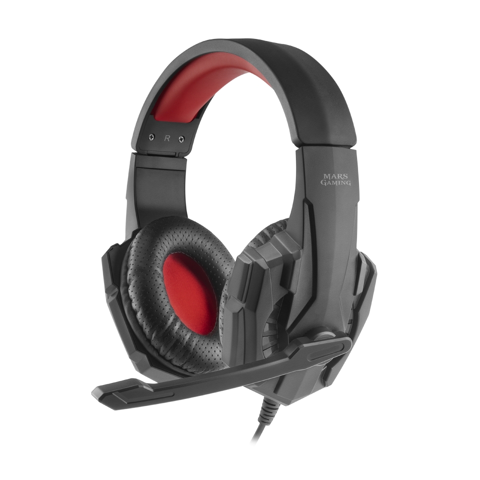 Mars Gaming MH020 Casque de jeu avec microphone pliable - Bandeau réglable - Coussinets rembourrés - Commande filaire - Câble de 2 m