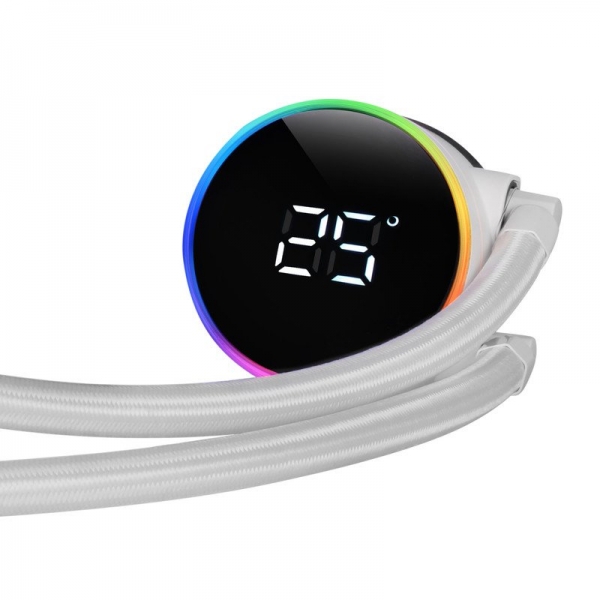 Mars Gaming ML-LCD360 ARGB Refroidissement Liquide - Trois Ventilateurs 120 mm - Écran LCD de Température - Compatibilité Multisocket - TDP 600W - Tubes Téflon - Couleur Blanc