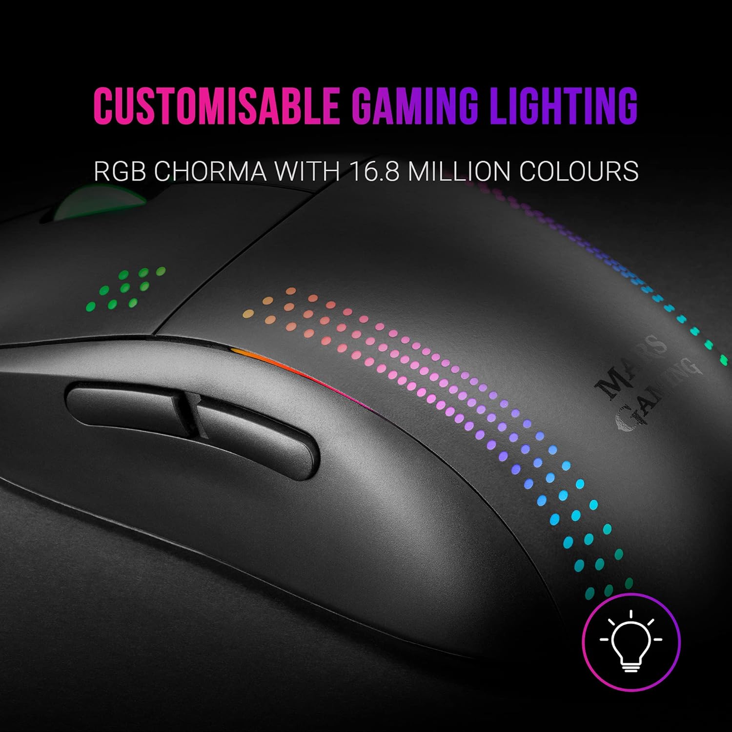 Mars Gaming MMPRO Souris ambidextre professionnelle 32K DPI - Conception ambidextre ultralégère - Éclairage chromatique RVB - Commutateurs mécaniques KAILH - Câble paracorde plume - Couleur noire