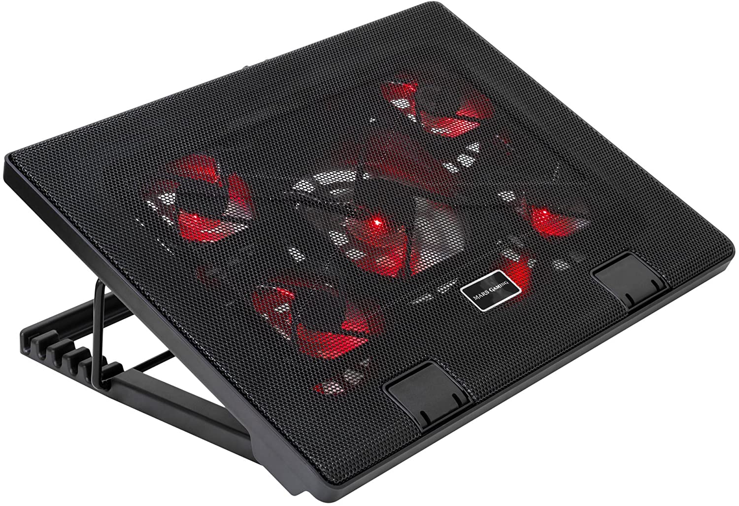 Mars Gaming MNBC2 Base de refroidissement pour ordinateur portable jusqu'à 17,3" USB - Inclinaison réglable - 5 ventilateurs - Éclairage LED rouge