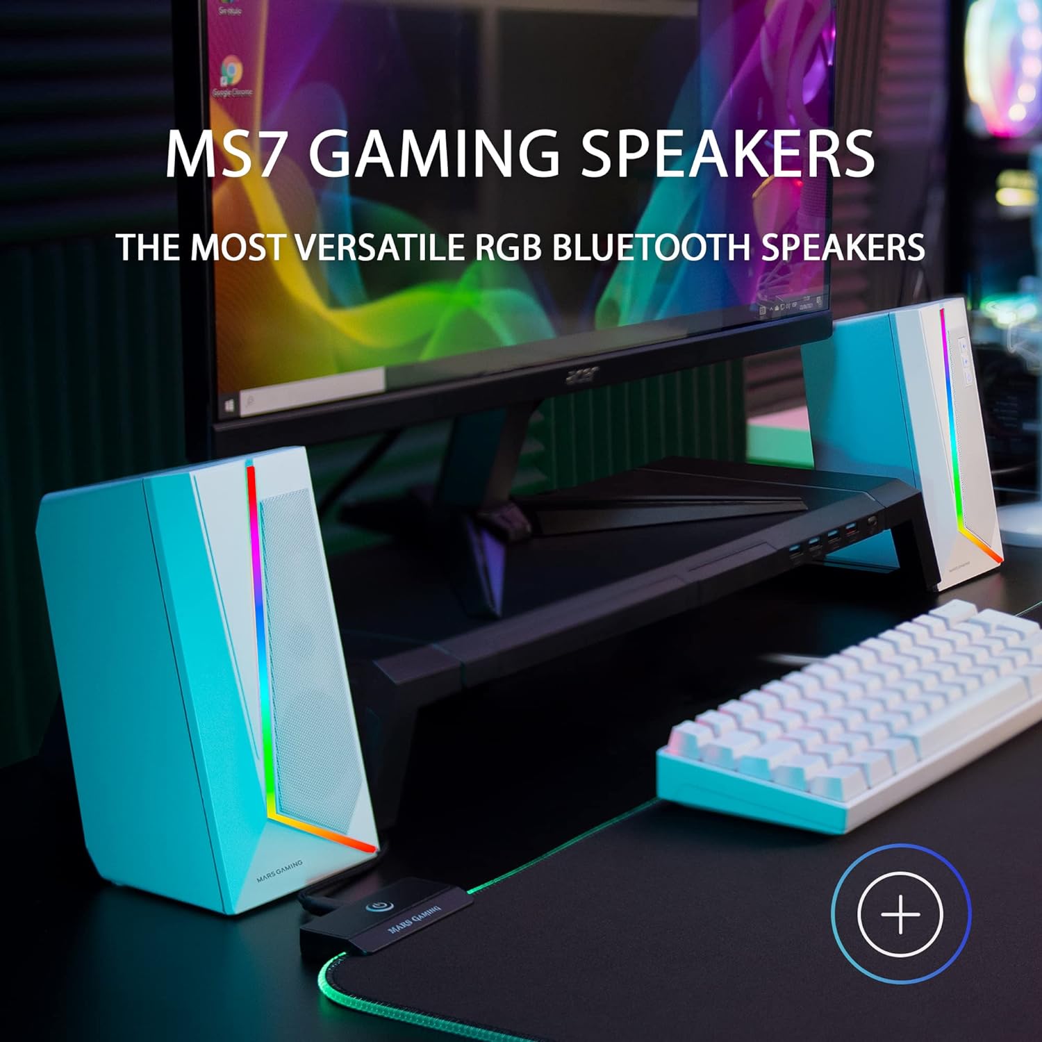 Mars Gaming Shocking Speakers 20W DSP RGB Bluetooth 5.0 - Alimenté par USB - Spatalité multi-niveaux - Éclairage dynamique - Compact - Couleur blanche