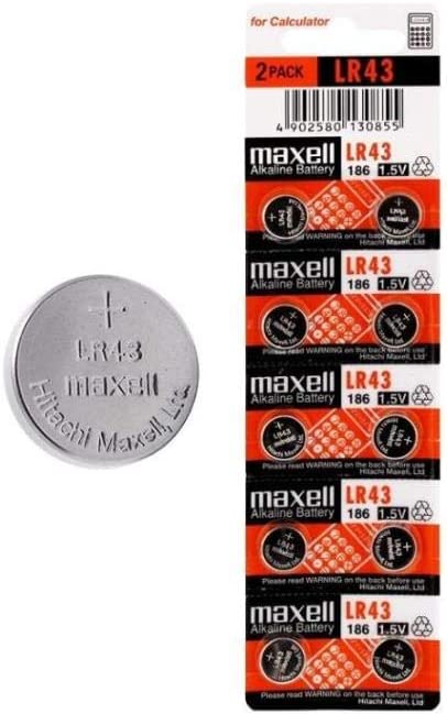 Maxell Lot de 10 piles bouton alcalines LR43 1,5 V