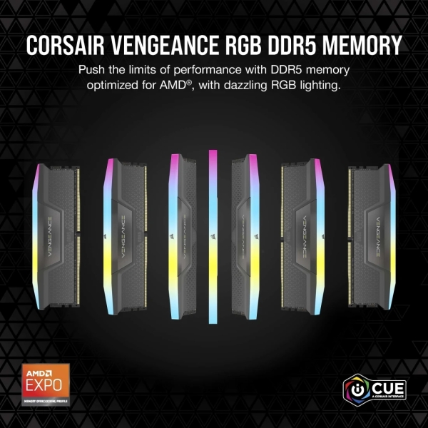 Mémoire Corsair Vengeance DDR5 32 Go (2 x 16 Go) PC6000 RGB - Noir