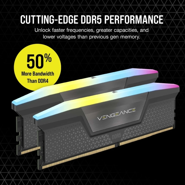 Mémoire Corsair Vengeance DDR5 32 Go (2 x 16 Go) PC6000 RGB - Noir