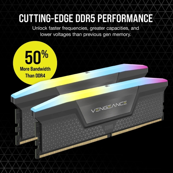 Mémoire Corsair Vengeance DDR5 64 Go (2 x 32 Go) PC6000 RGB - Noir