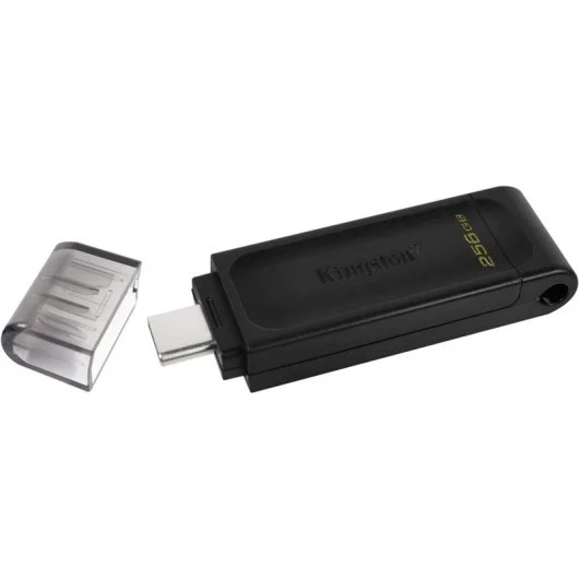 Mémoire Kingston DataTraveler 70 USB-C 3.2 Gen 1 256 Go - Avec couvercle - Couleur noire (Pendrive)