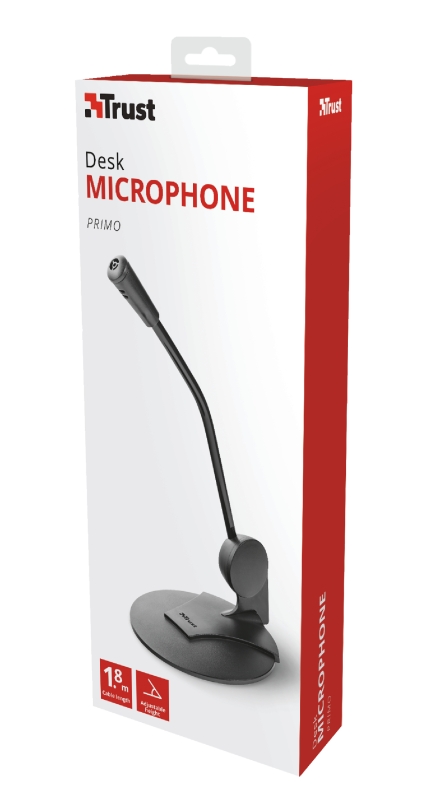 Microphone de bureau Trust Primo - Haute sensibilité - Jack 3,5 mm - Câble de 1,80 m - Couleur noire