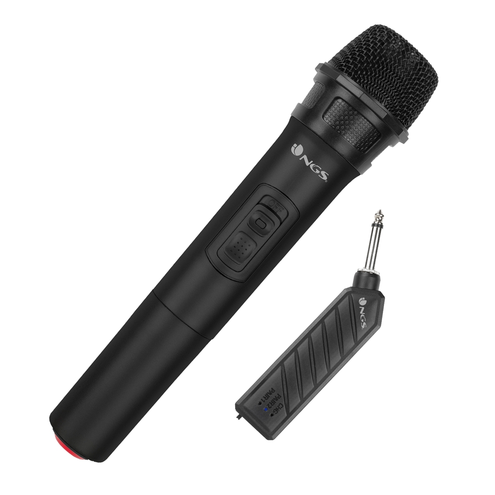 Microphone vocal sans fil NGS Singer Air - Type dynamique - Bouton On/Mute/Off - Autonomie jusqu'à 3,30h - Couleur noire