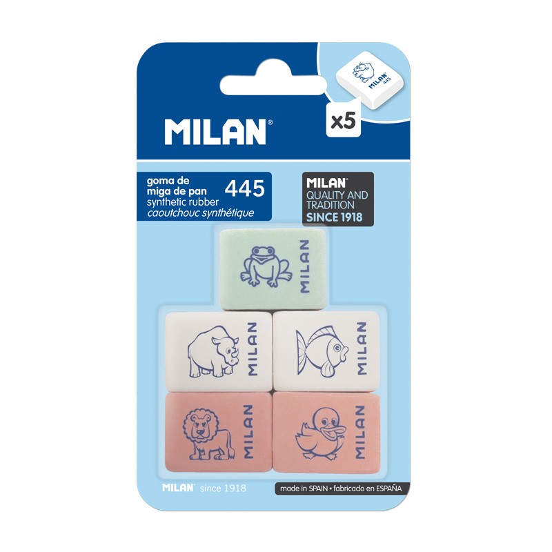 Pack 5 Gommes Milan 445 - Souple