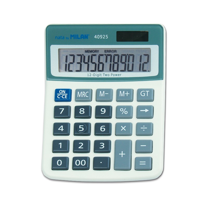 Milan Calculatrice De Bureau 12 Chiffres - 3 Touches De Mémoire - Arrêt Automatique - Couleur Blanc/Bleu