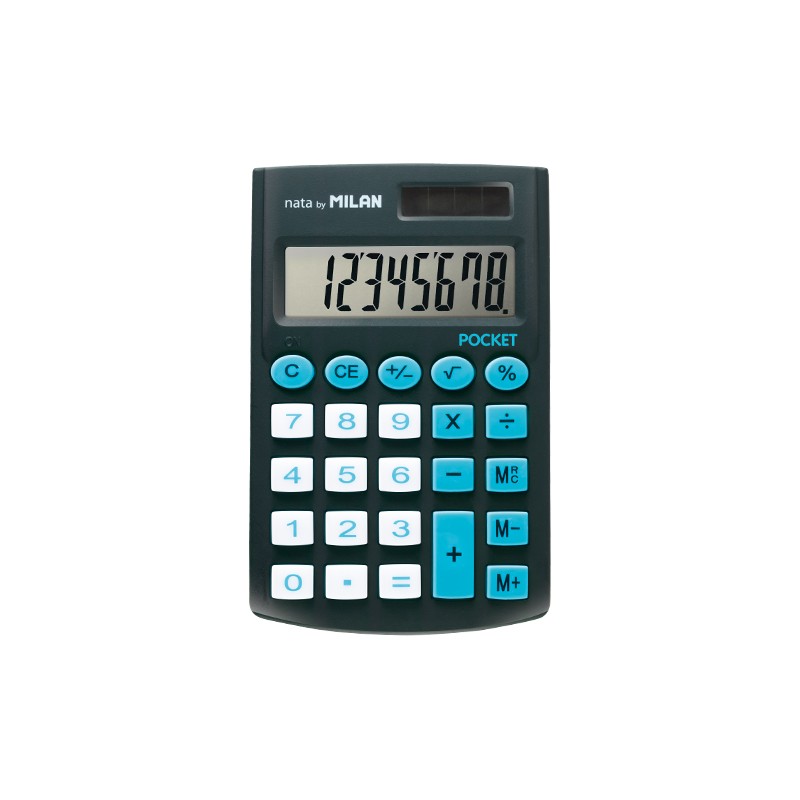 Milan Calculatrice de Poche 8 Chiffres - Calculatrice de Poche - Soft Touch - 3 Touches de Mémoire et Racine Carrée - Couleur Noir