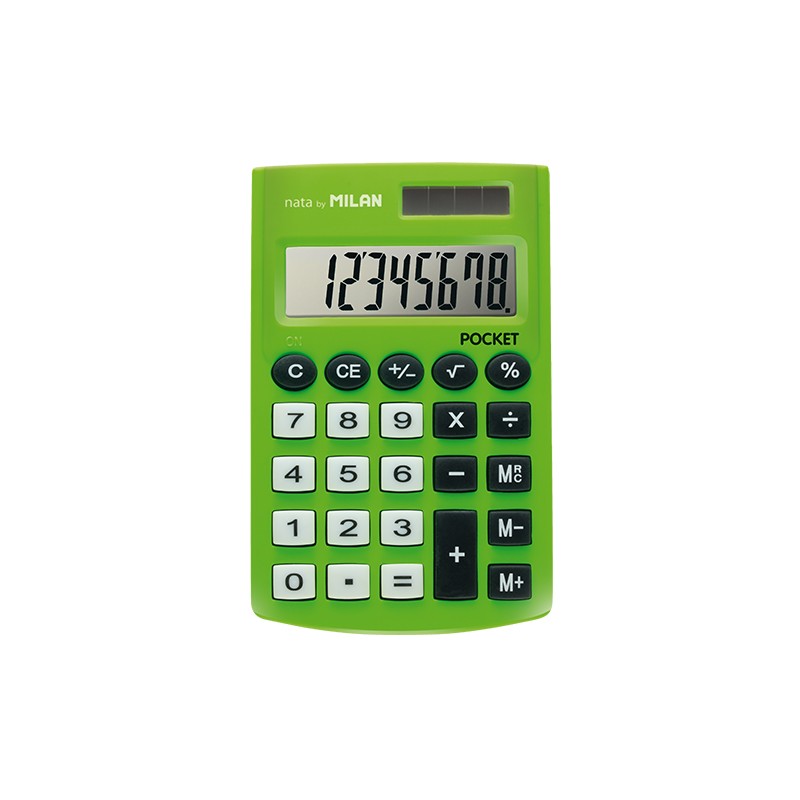 Milan Calculatrice de Poche Chiffres 8 - Calculatrice de Poche - Soft Touch - 3 Touches de Mémoire et Racine Carrée - Couleur Verte
