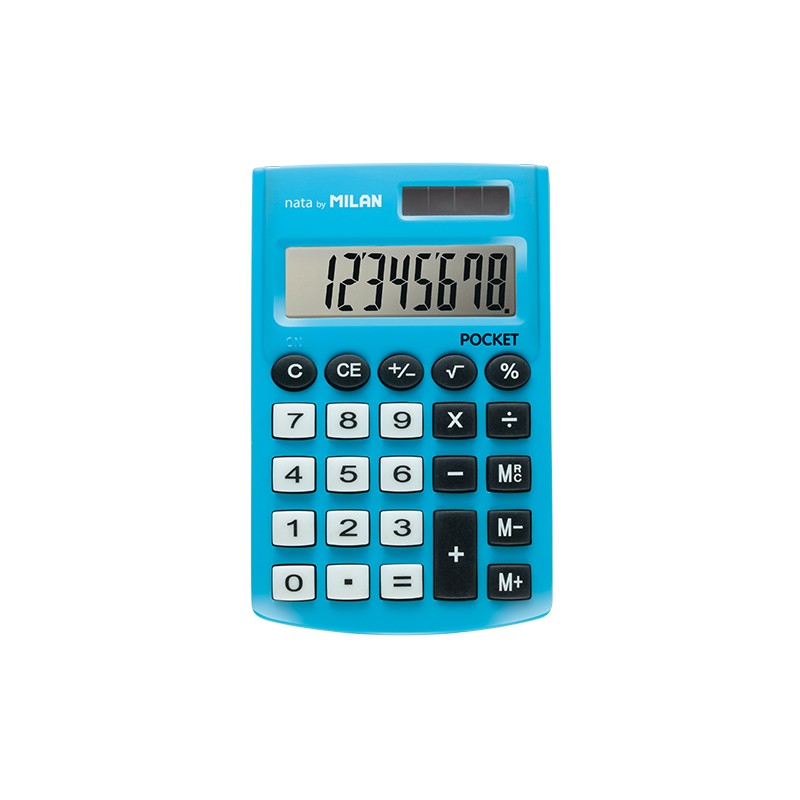 Milan Digits Pocket Calculator 8 - Calculatrice de poche - Soft Touch - 3 touches de mémoire et racine carrée - Couleur bleue