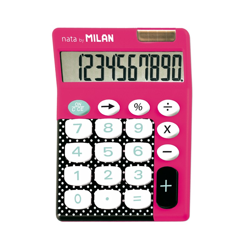 Milan Dots & Buttons Calculatrice à 10 chiffres - Calculatrice de bureau - Grandes touches - Clé de rectification de saisie de données - Couleur rose