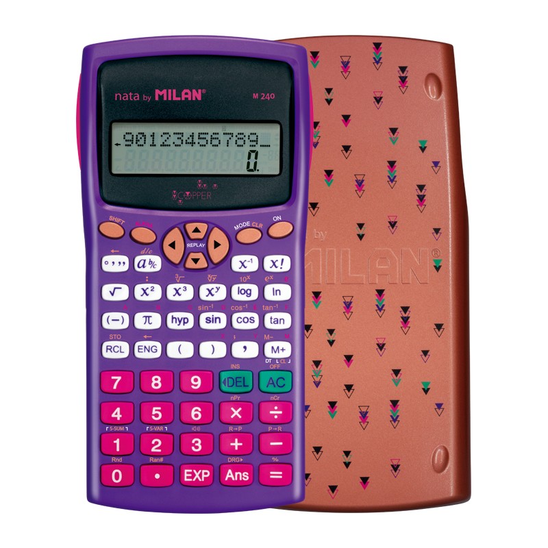 Milan M240 Calculatrice Scientifique Cuivre 10+2 Chiffres - Affichage 2 Lignes - 240 Fonctions Intégrées Dont 124 Scientifiques - Etui de Protection Estampé - Couleur Violet