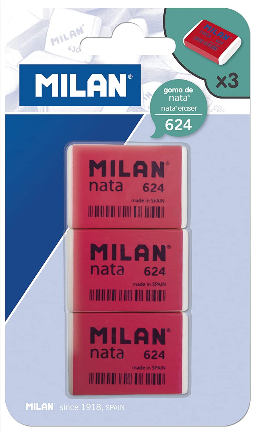 Pack 3 Gommes Milan Nata 624 - Non Abrasif