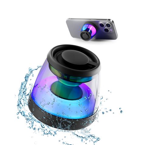Mini enceinte Bluetooth de bureau XO F62 - Bluetooth 5.3 - 5 W - Base magnétique - Anneau et support Magsafe - Éclairage RGB - Noir