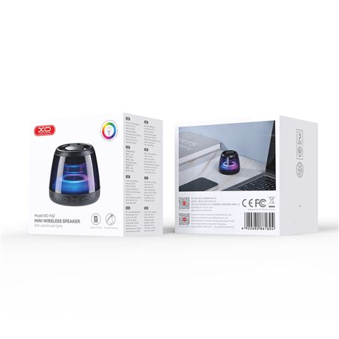 Mini enceinte Bluetooth de bureau XO F62 - Bluetooth 5.3 - 5 W - Base magnétique - Anneau et support Magsafe - Éclairage RGB - Noir