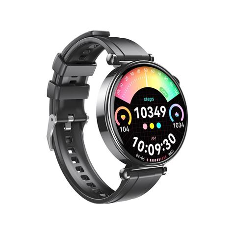 Mini montre connectée XO GT4, écran rond AMOLED 1,32", multisports, suivi du sommeil, appels Bluetooth, IP68, noire