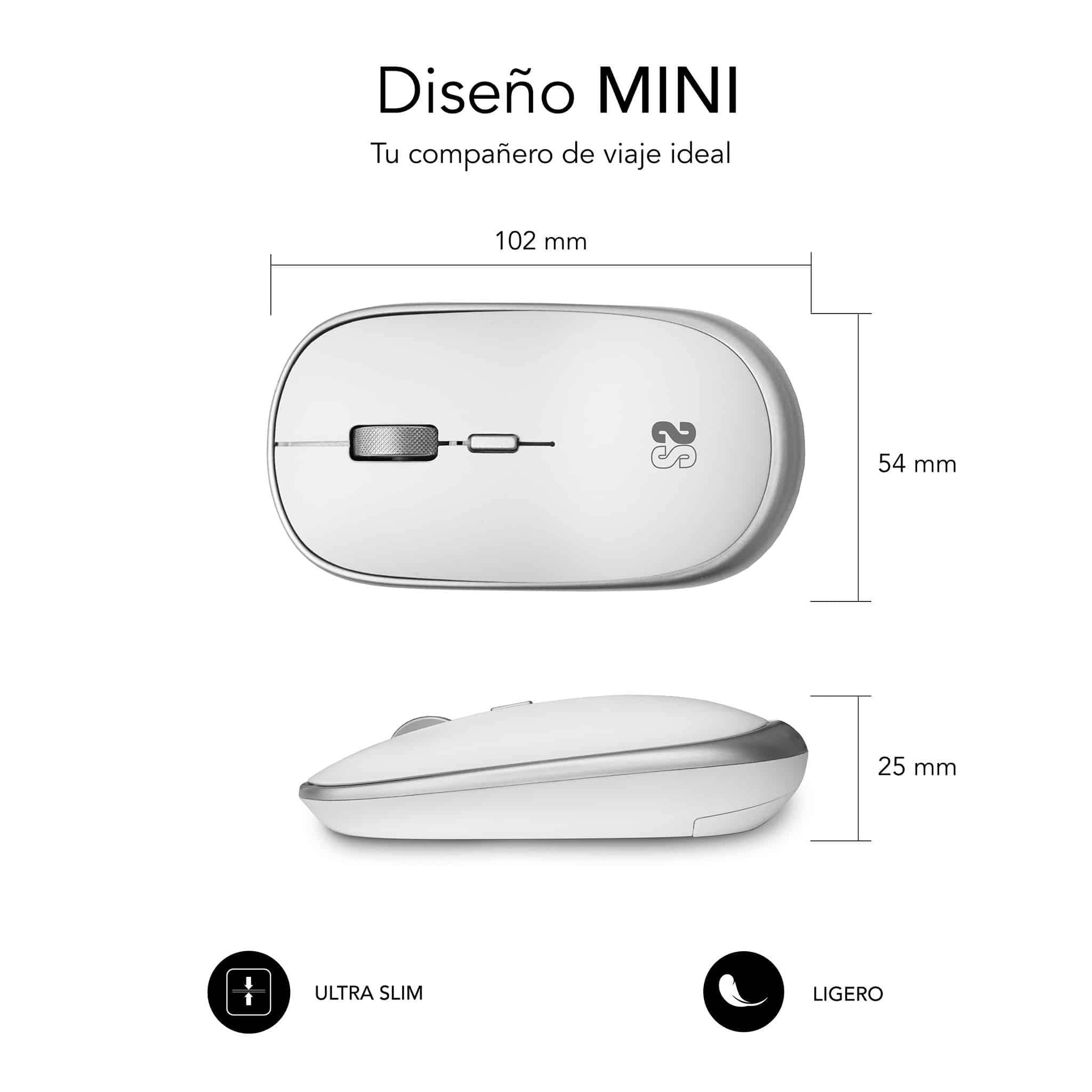 Mini Souris Sans Fil Subblim - Design Ergonomique et Élégant - Connexion USB Plug & Play - Technologie Silent Click - Ambidextre - Résolution Ajustable - Durable et Portable - Couleur Blanc ou Noir